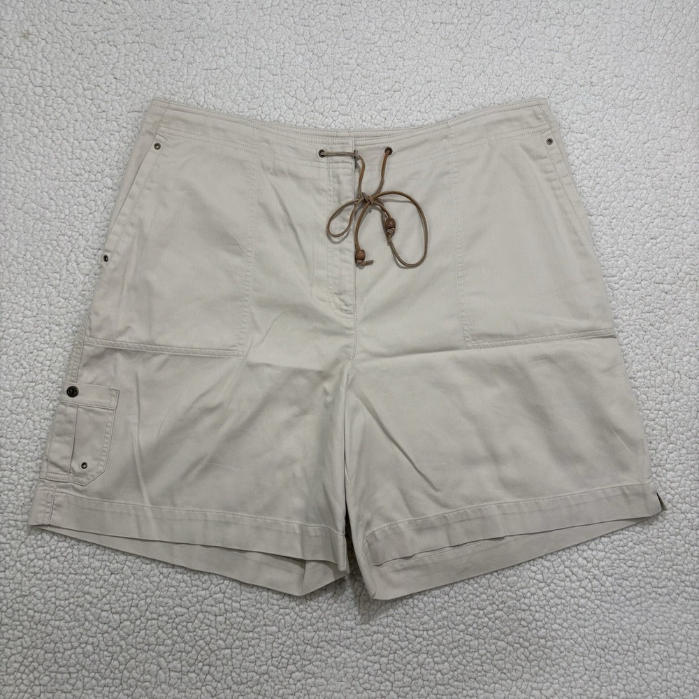 VTG Ralph Lauren Shorts Womens Plus Sz 16W Khaki Cargo Pockets Drawstring Cotton